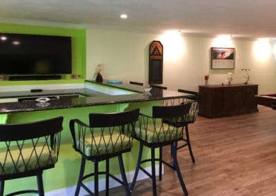 Finished Basement With Countertop And TV Plymouth MA